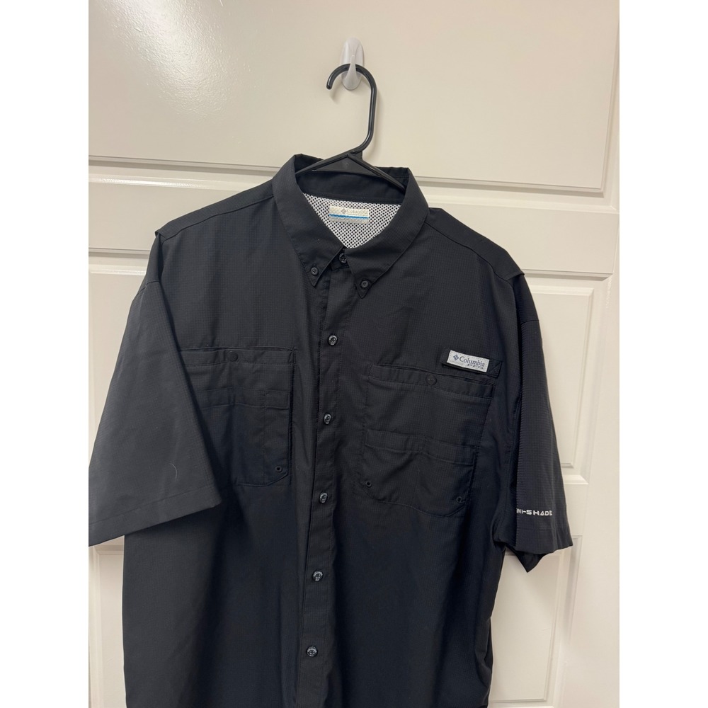 Columbia PFG Mens Black Short Sleeve Fishing Shirt Omni-Shade Ripstop Large